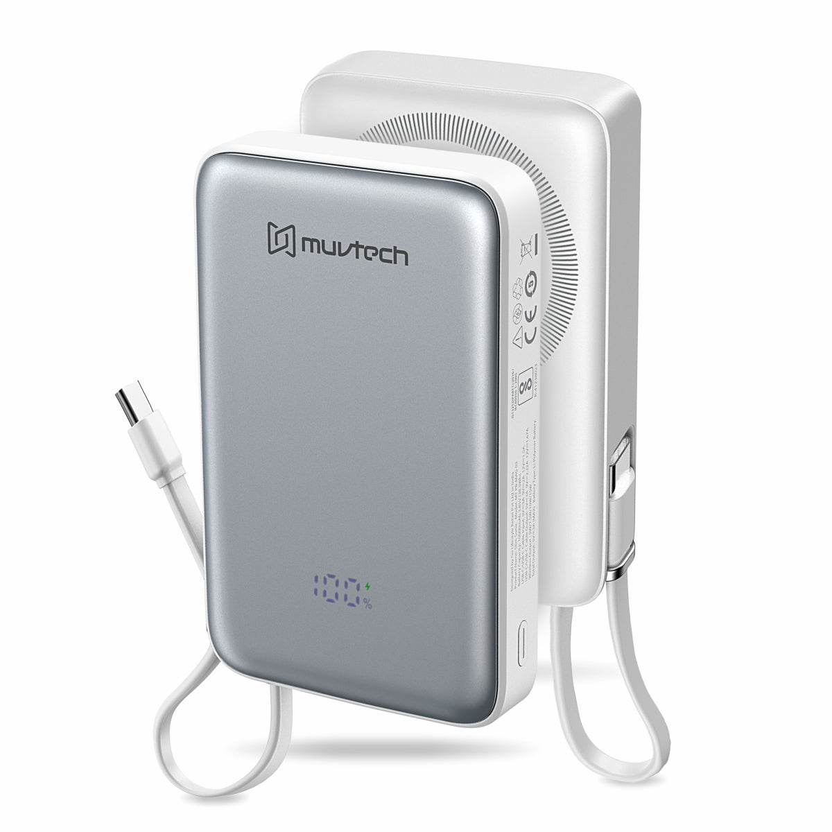 Slimsonic 10000mAh Mag-Safe Power Bank With Built-in Cable.