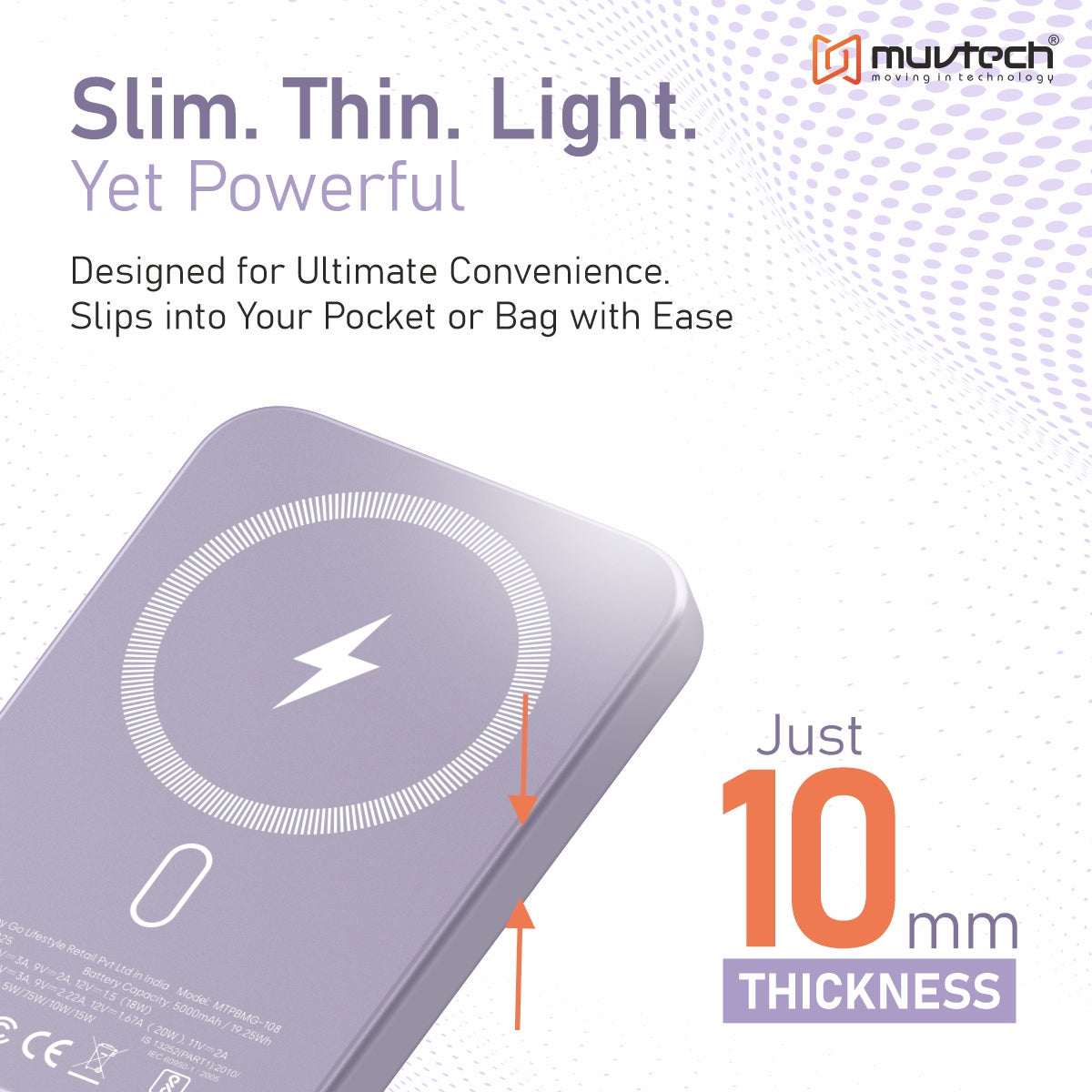 Pocket 5000mAh Power Bank | 15W Mag-Safe Wireless Charging Power Bank