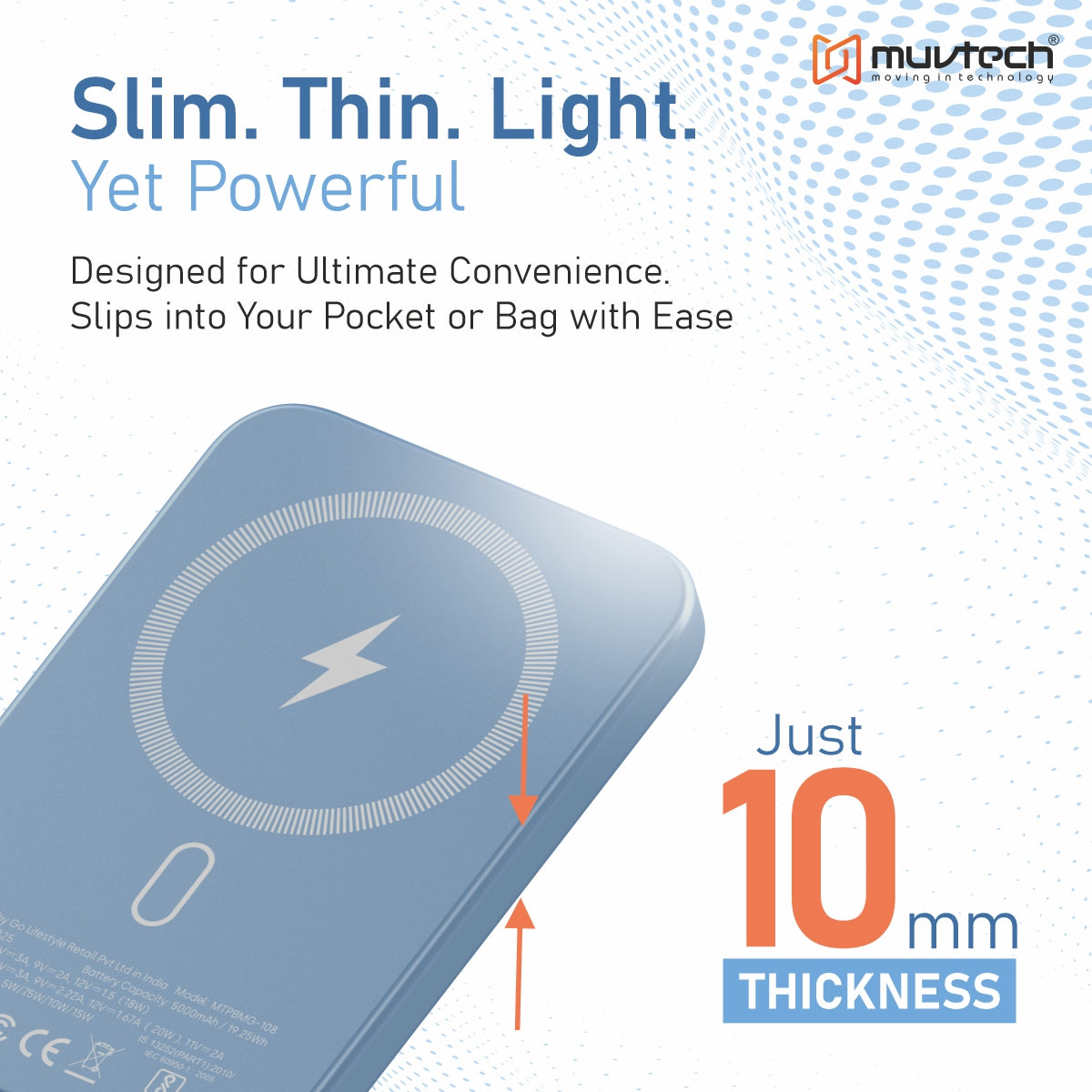 Pocket 5000mAh Power Bank | 15W Mag-Safe Wireless Charging Power Bank