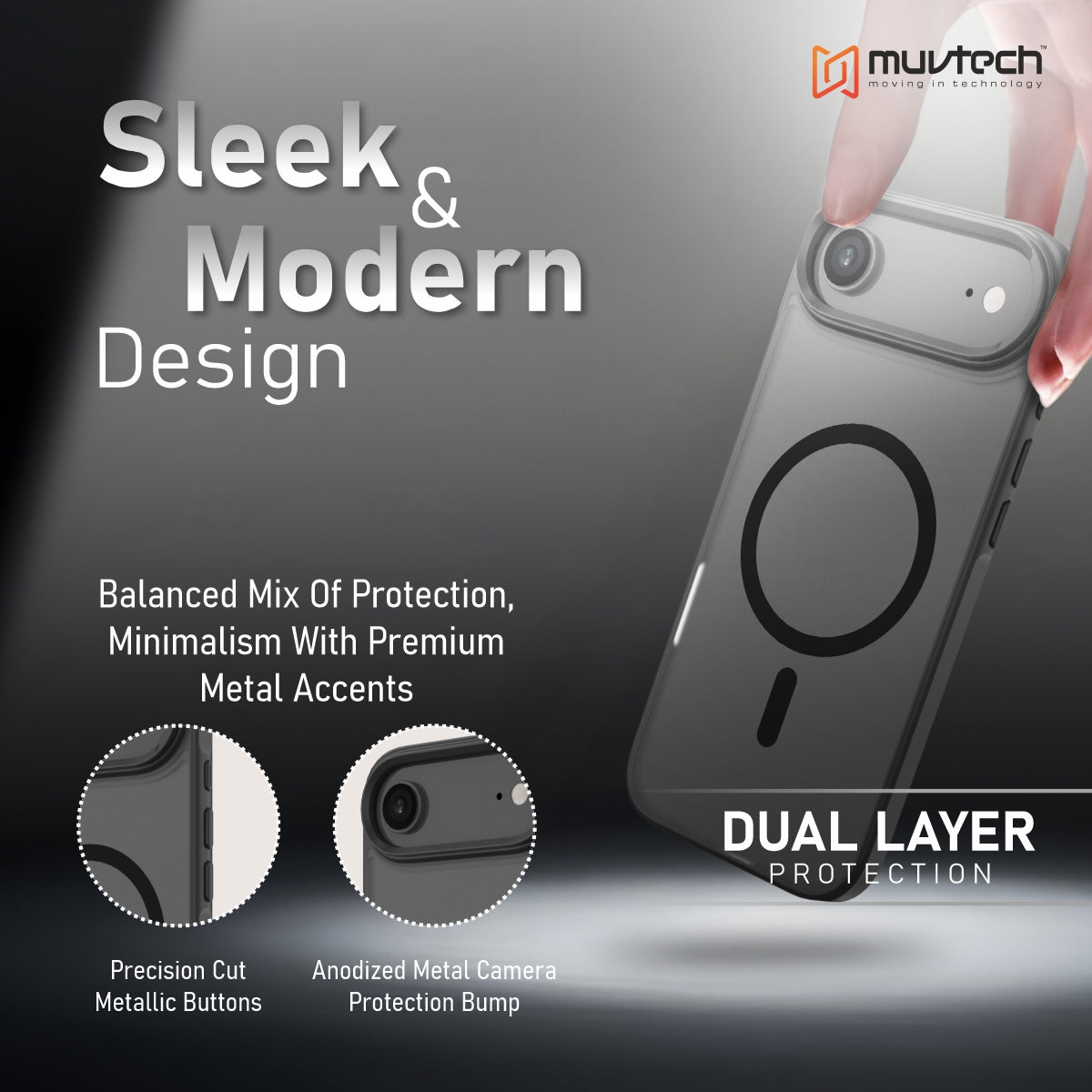 Reno Case for iPhone 17 Air Protective Case with Metal Camera Protection Bump