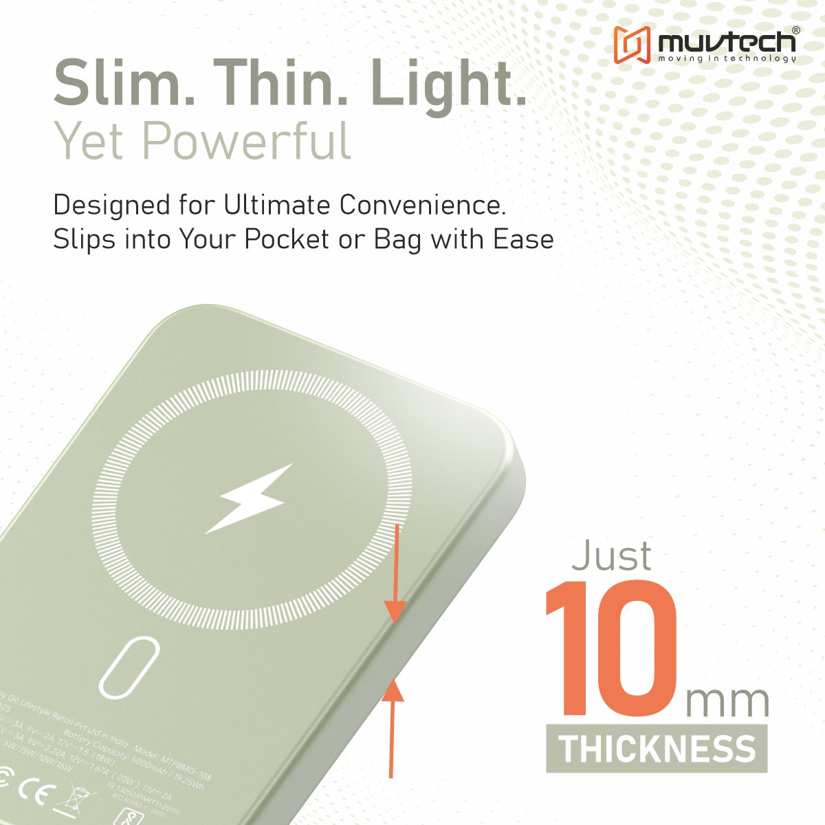 Pocket 5000mAh Power Bank | 15W Mag-Safe Wireless Charging Power Bank