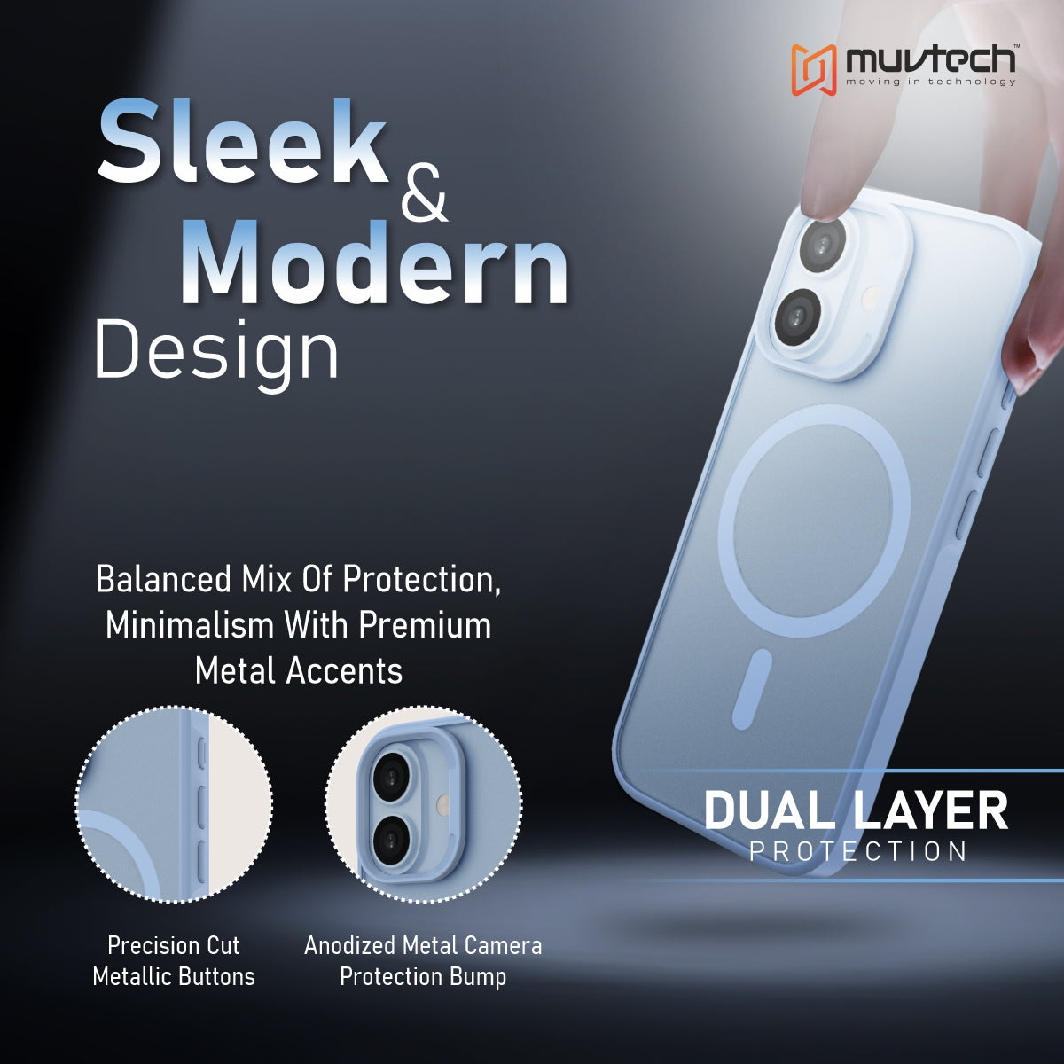 Reno Case for iPhone 17 Protective Case with Metal Camera Protection Bump