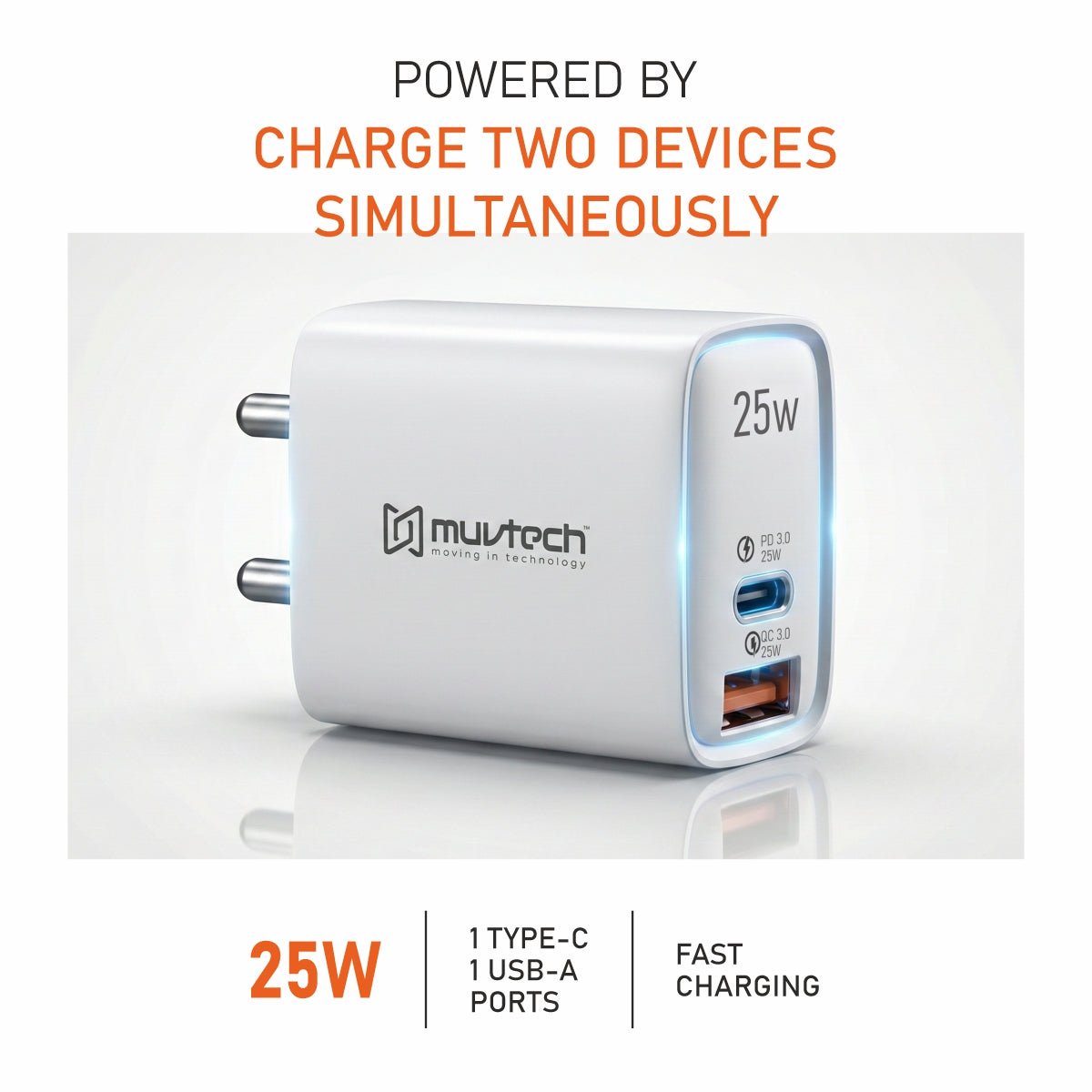 25W Dual Port USB & Type-C Wall Charger