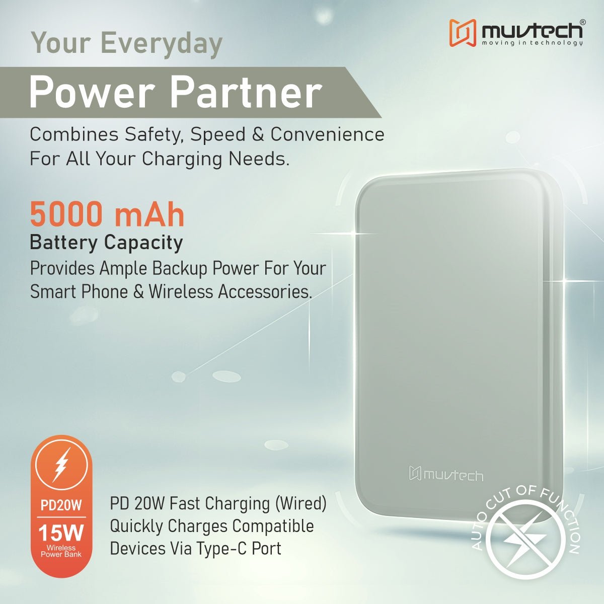 Pocket 5000mAh Power Bank | 15W Mag-Safe Wireless Charging Power Bank