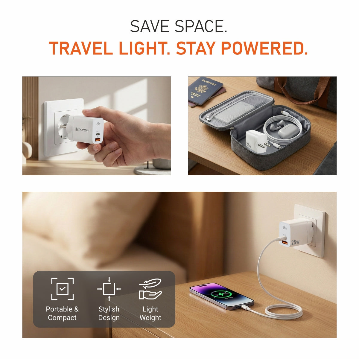 25W Dual Port USB & Type-C Wall Charger