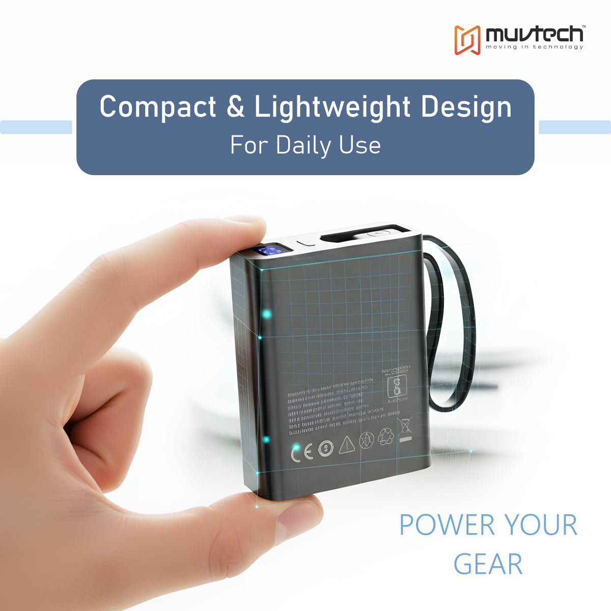 Mini Tank 10000mAh Power Bank with Built-in Cable.