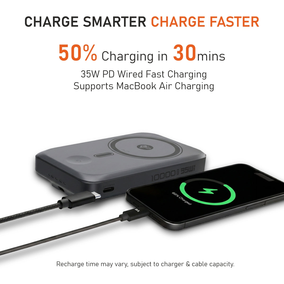 Muvtech TURBOBRIC Qi2 10,000mAh power bank in Grey, 35W USB-C wired fast charging