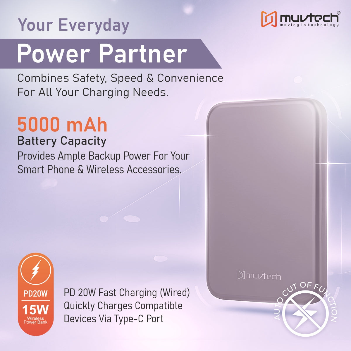 Pocket 5000mAh Power Bank | 15W Mag-Safe Wireless Charging Power Bank