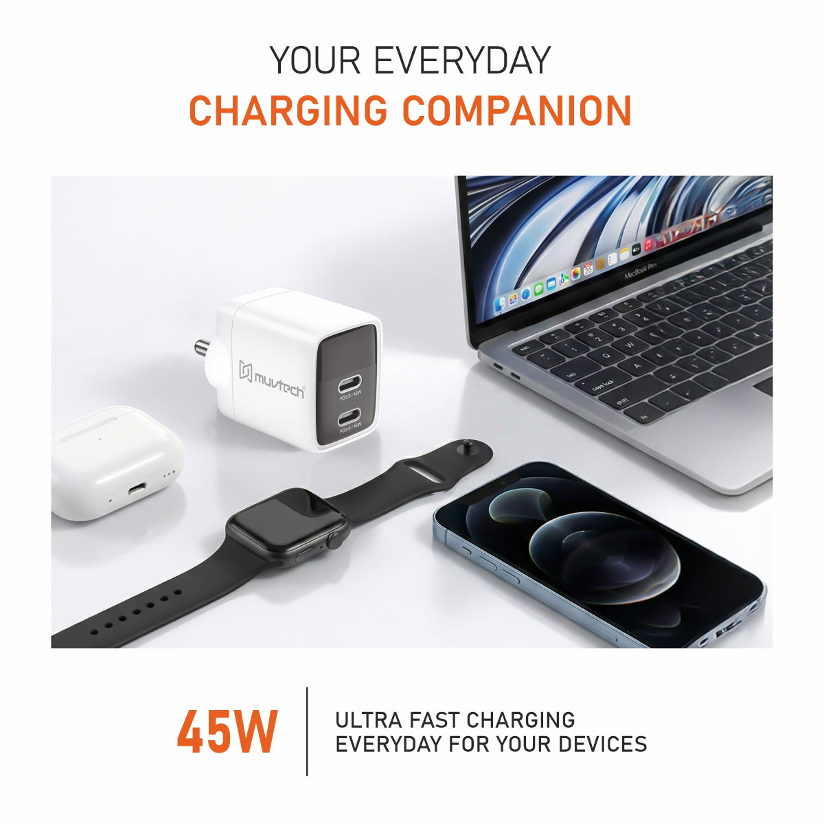 Air Cube 45W Dual‑Port GaN Wall Charger Adapter