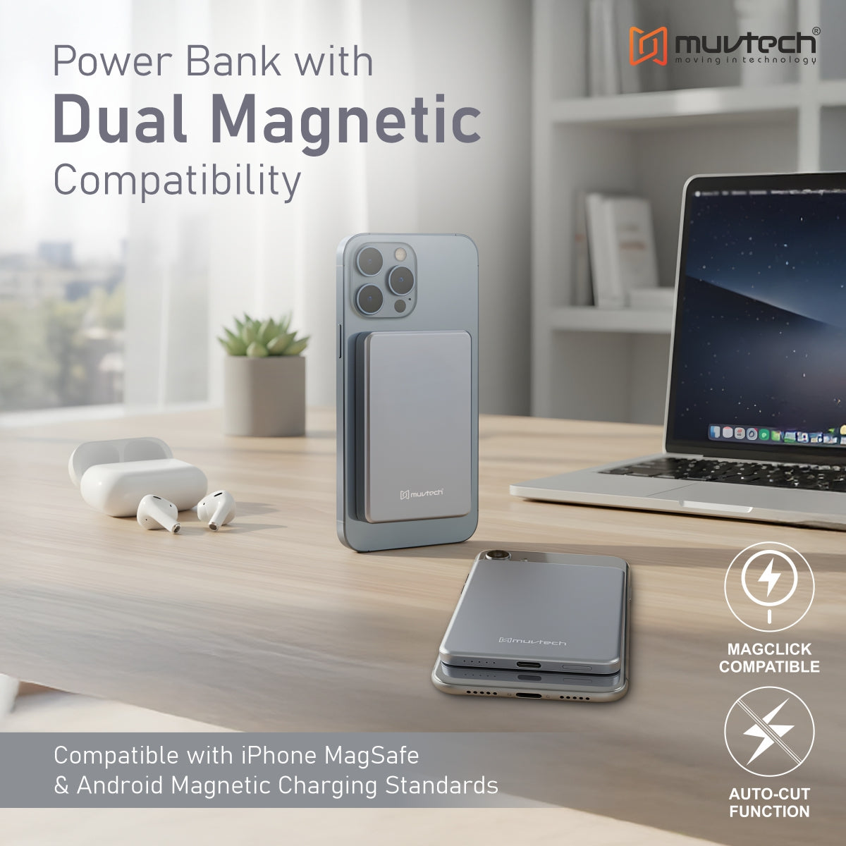 AEROSLIM 5000mAh Ultra-Slim, 15W Mag-Safe Compatible Power Bank