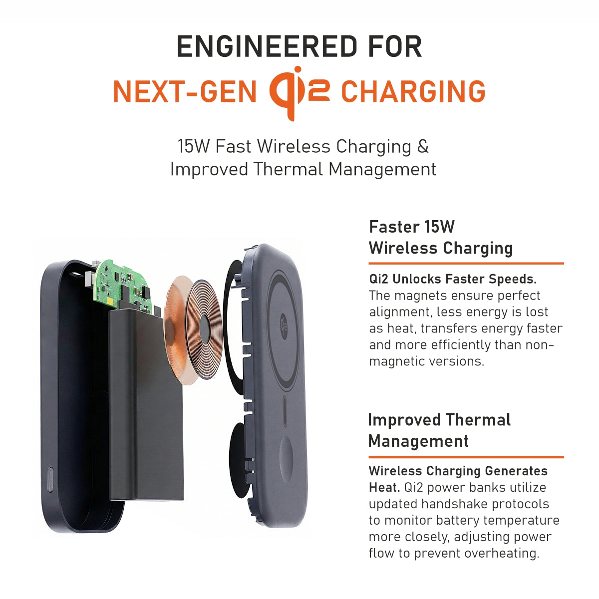 Muvtech TURBOBRIC Qi2 10,000mAh power bank in Grey, Qi2 internals and thermal management