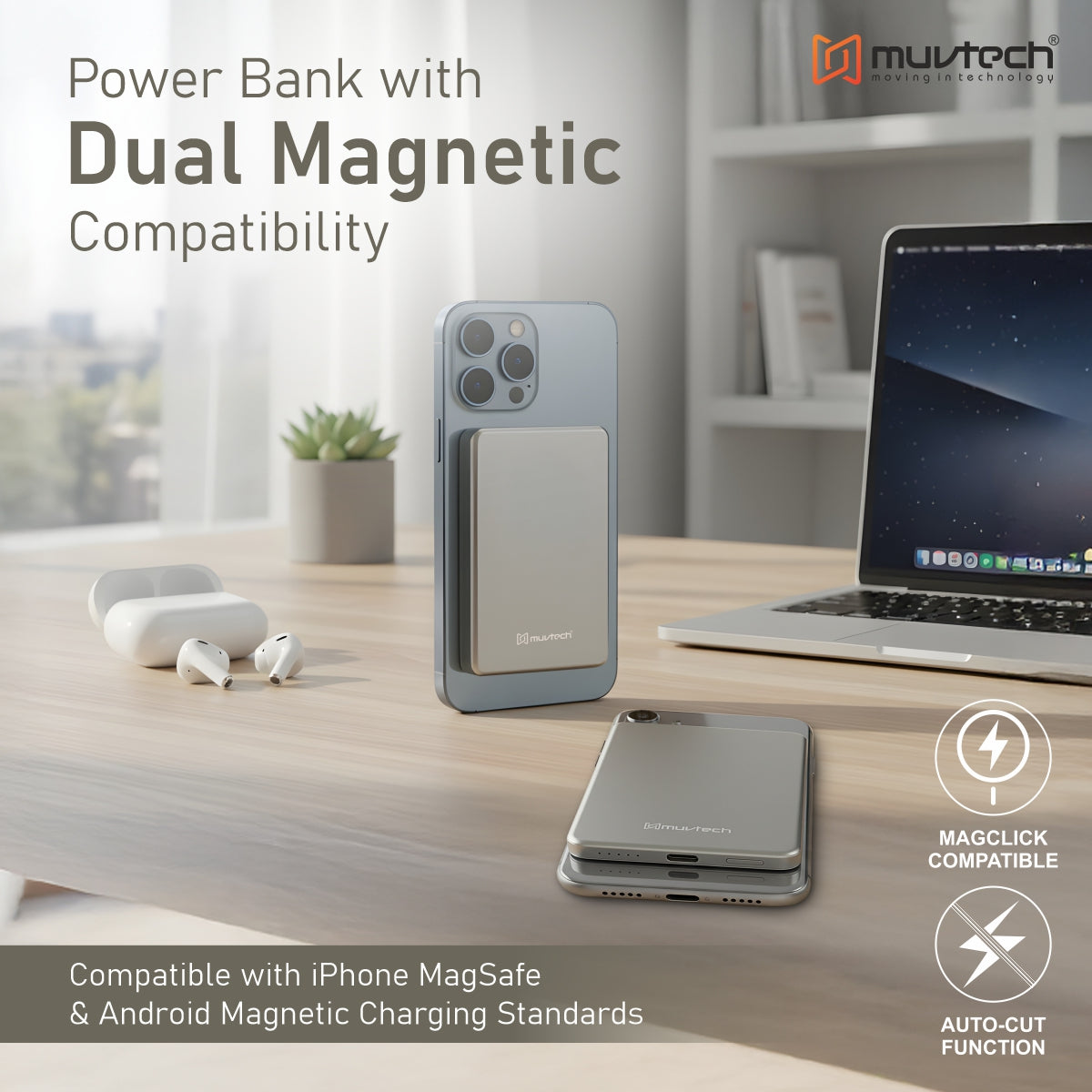 AEROSLIM 5000mAh Ultra-Slim, 15W Mag-Safe Compatible Power Bank