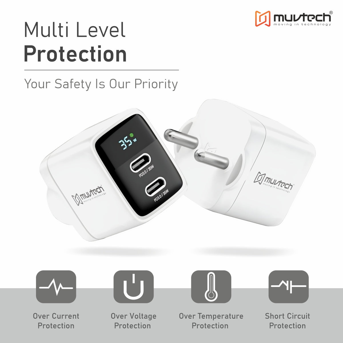 35W Dual Port Type-C Mobile Wall Charger – Fast Dual Charging for USB-C Devices