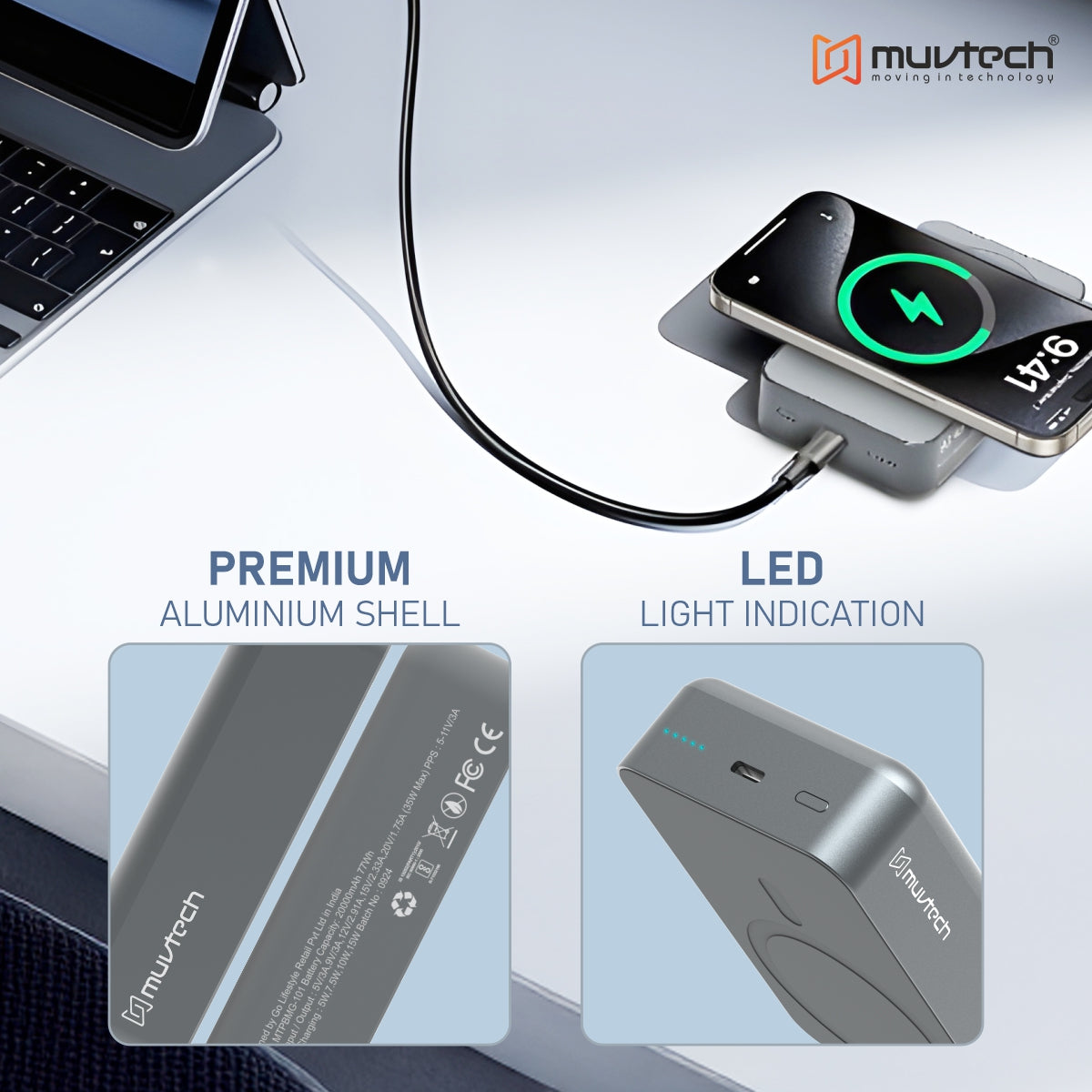 TANK 20000mAh Magnetic 15W Mag-Safe Wireless Charging Power Bank