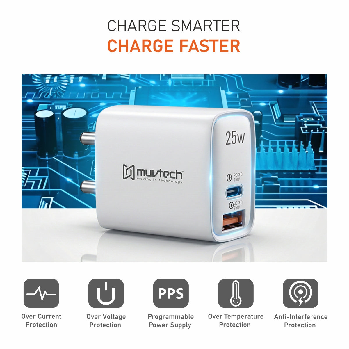 25W Dual Port USB & Type-C Wall Charger