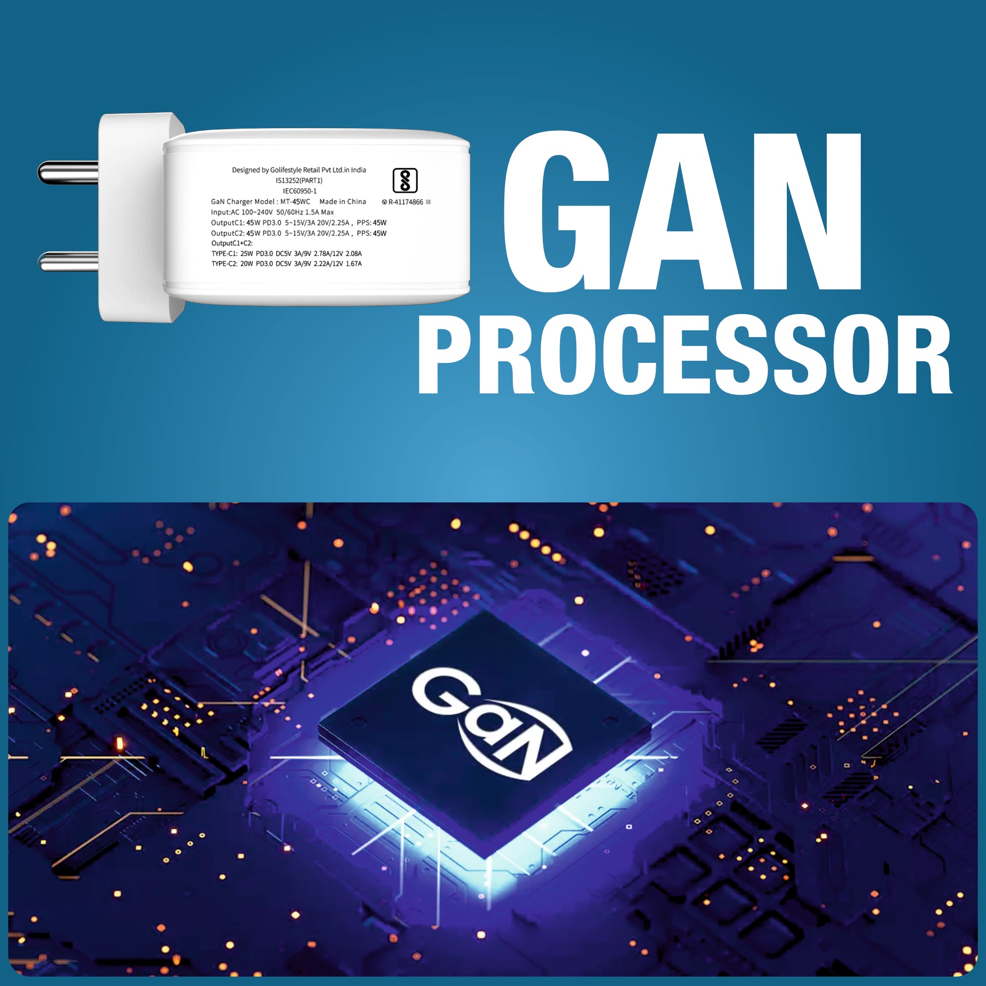 67W Triple Port Laptop Charger & Power Adapter (2 Type-C + USB-A) – Fast Charging for Laptops & Devices