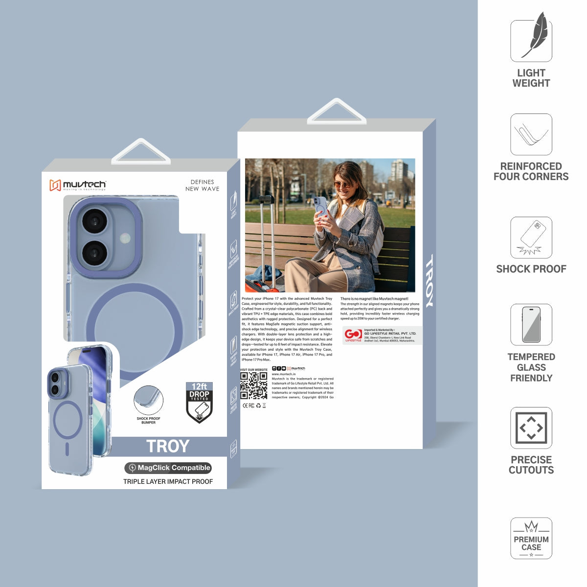 Troy Case for iPhone 17 Protective Case with Metal Camera Ring and Buttons