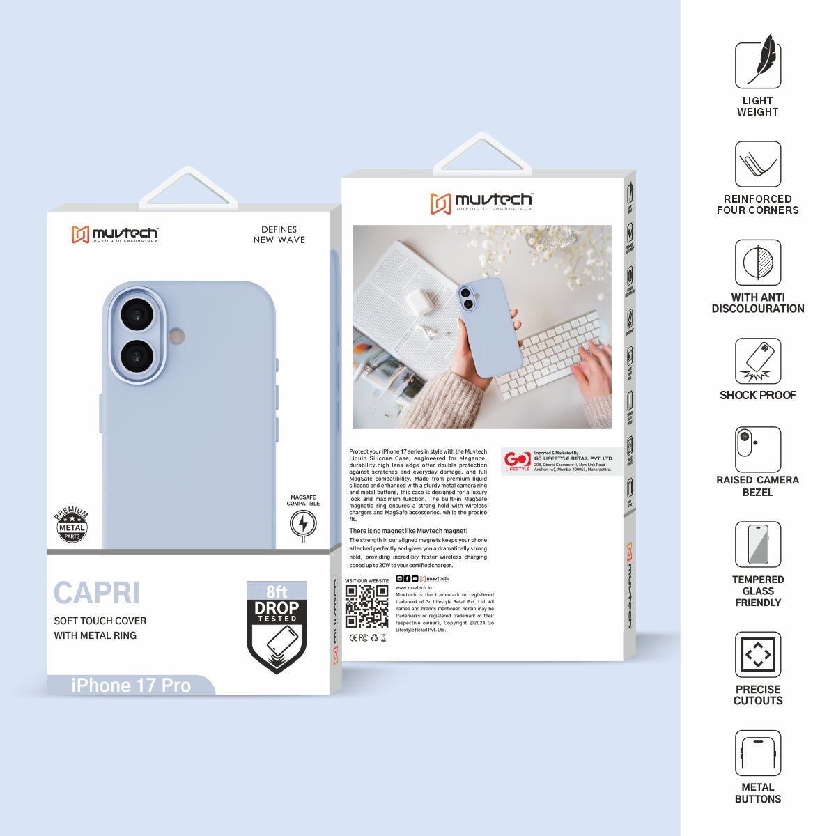 Capri Case for iPhone 17 Liquid Silicone Case with Metal Camera Ring and Buttons