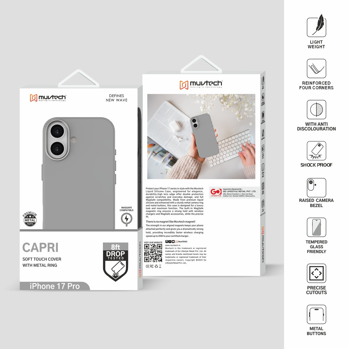 Capri Case for iPhone 17 Liquid Silicone Case with Metal Camera Ring and Buttons