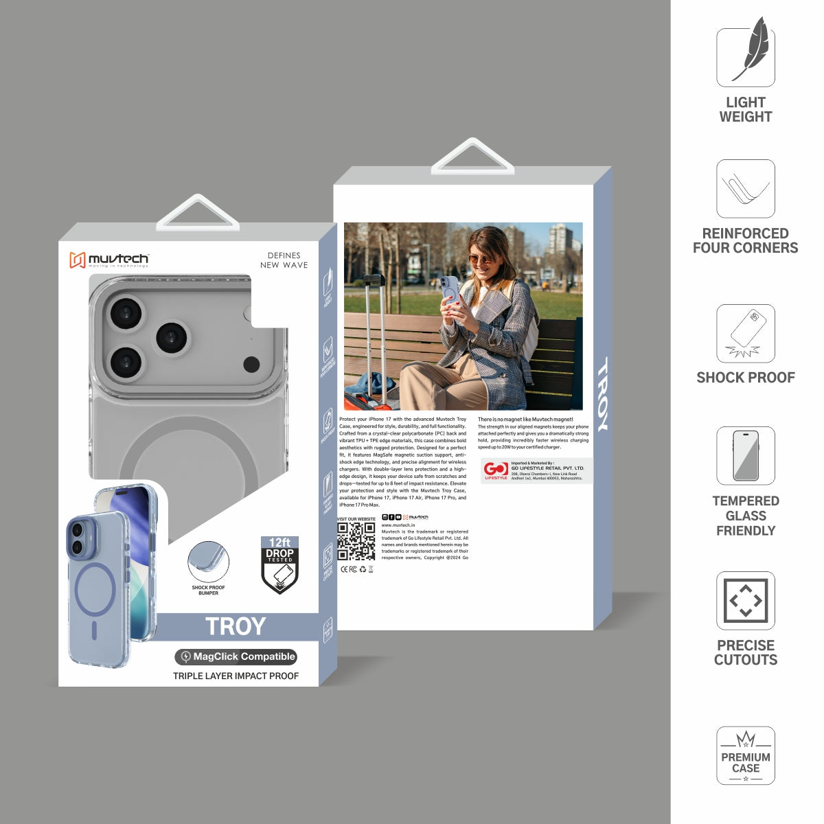 Troy Case for iPhone 17 Pro / Pro Max Protective Case with Metal Camera Ring and Buttons