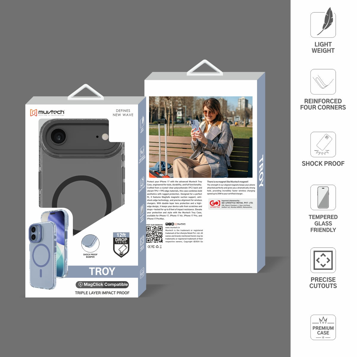 Troy Case for iPhone 17 Air Protective Case with Metal Camera Ring and Buttons