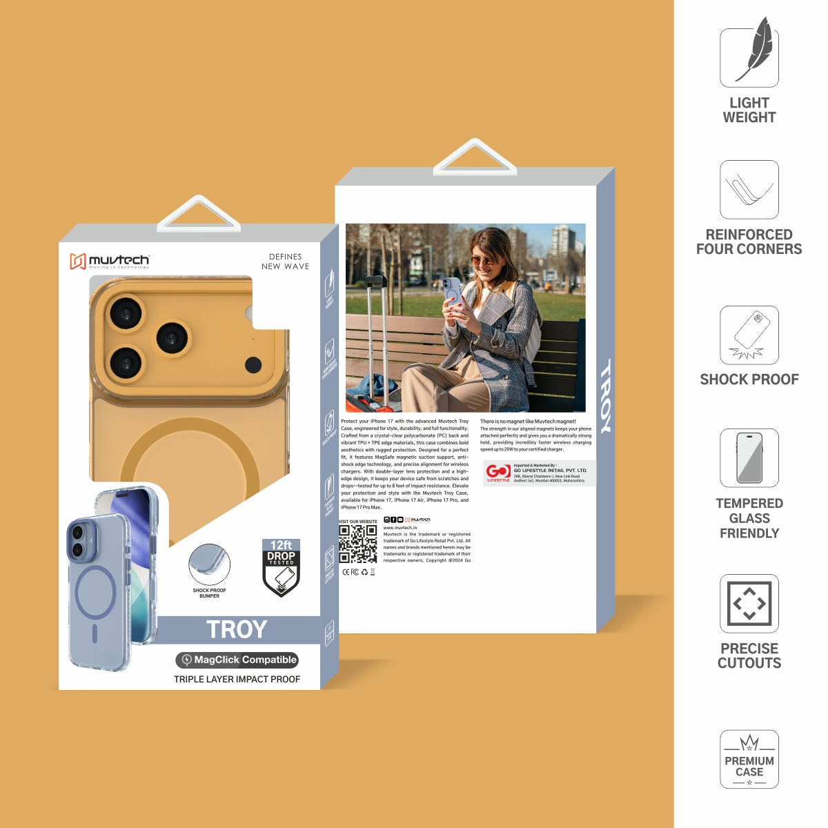 Troy Case for iPhone 17 Pro / Pro Max Protective Case with Metal Camera Ring and Buttons