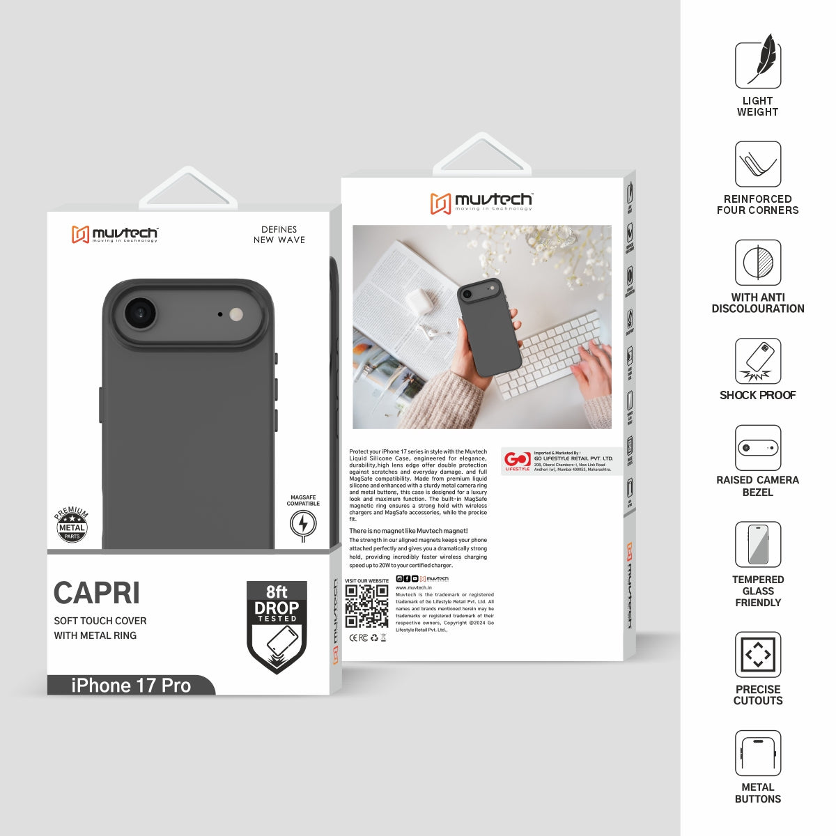 Capri Case for iPhone 17 Air Liquid Silicone Case with Metal Camera Ring and Buttons