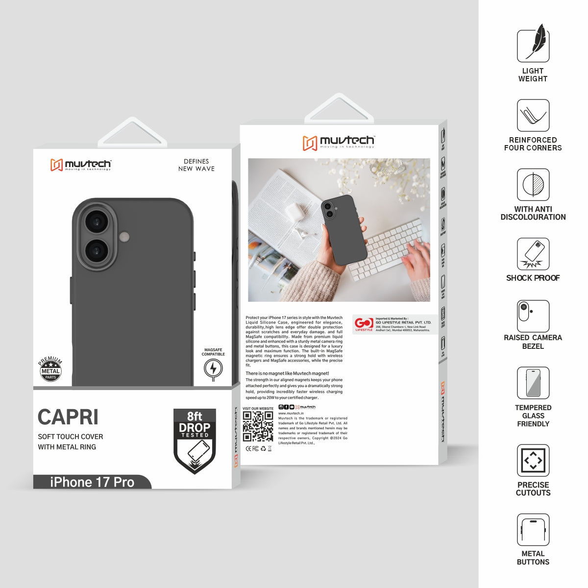 Capri Case for iPhone 17 Liquid Silicone Case with Metal Camera Ring and Buttons