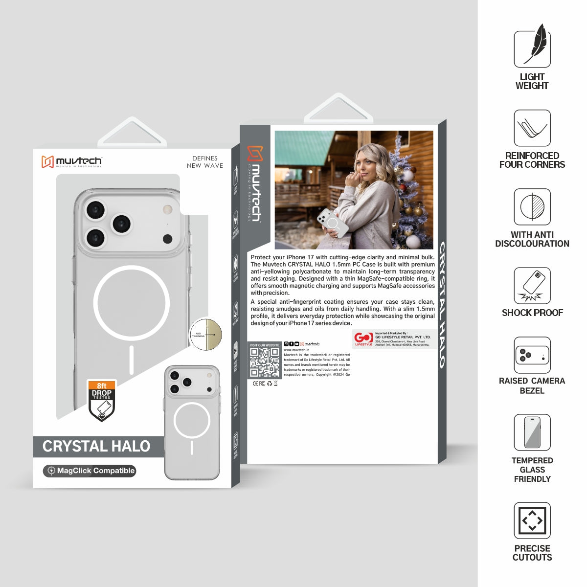 Crystal Halo Case for iPhone 17 Pro / Pro Max Slim Case with Camera Protection Bump, Anti-Yellow Case