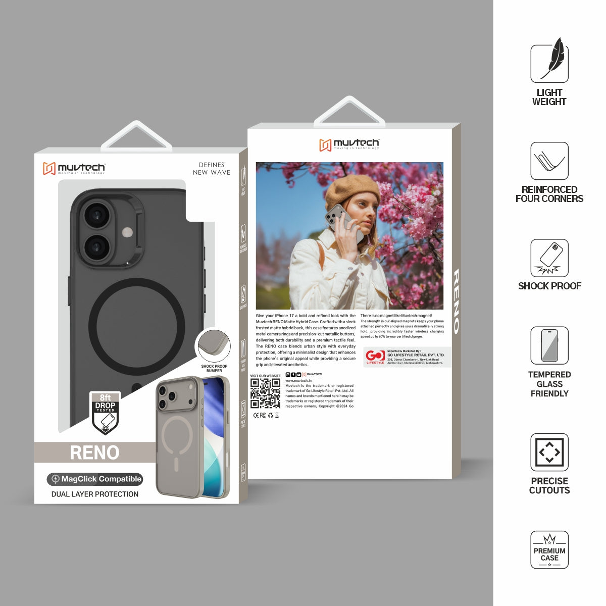 Reno Case for iPhone 17 Protective Case with Metal Camera Protection Bump