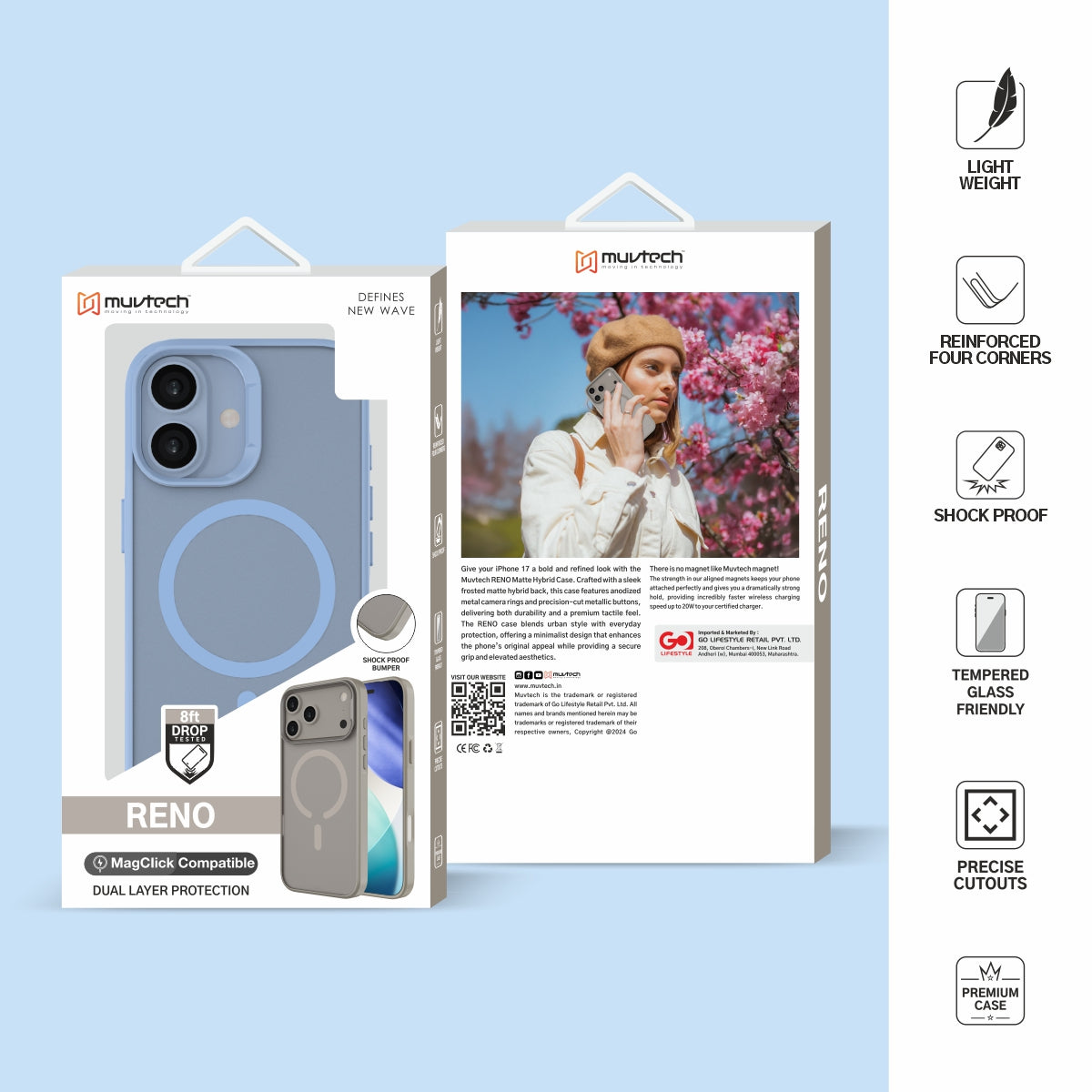 Reno Case for iPhone 17 Protective Case with Metal Camera Protection Bump