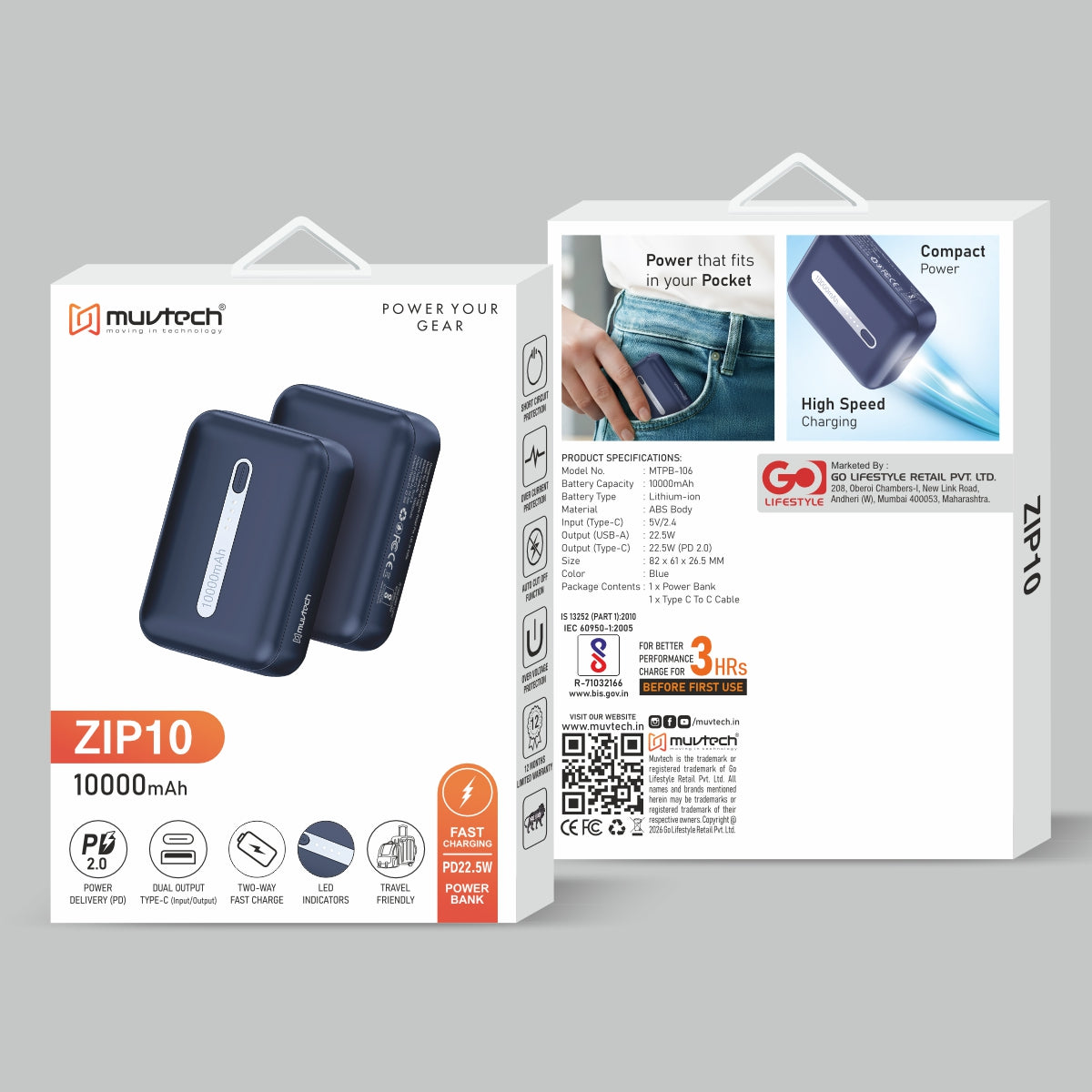 Zip 10- 10000mAh Fast Charging Power Bank