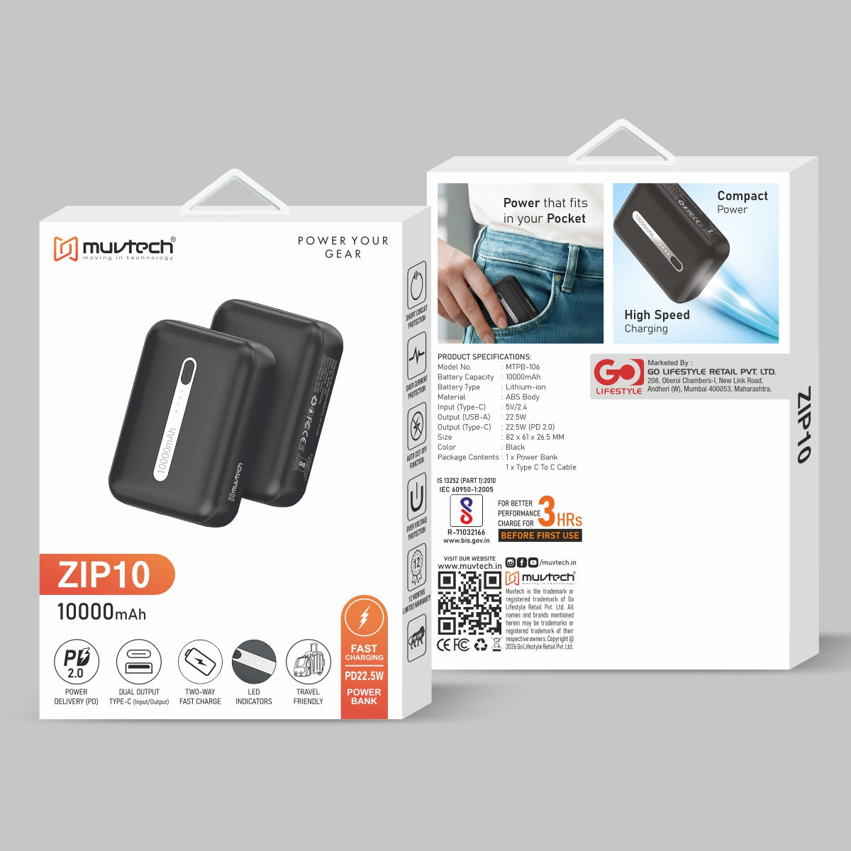 Zip 10- 10000mAh Fast Charging Power Bank