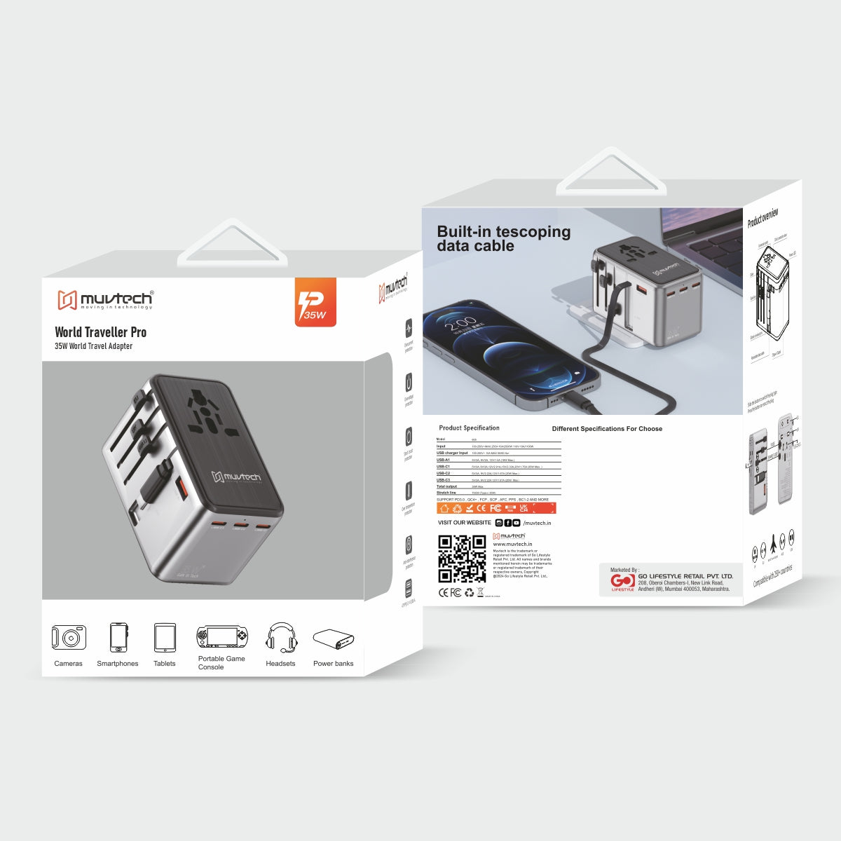 World Traveller Pro Universal 35W PD Fast Charger Adapter | Compatible with MacBook, Laptops & International Travel (200+ Countries)