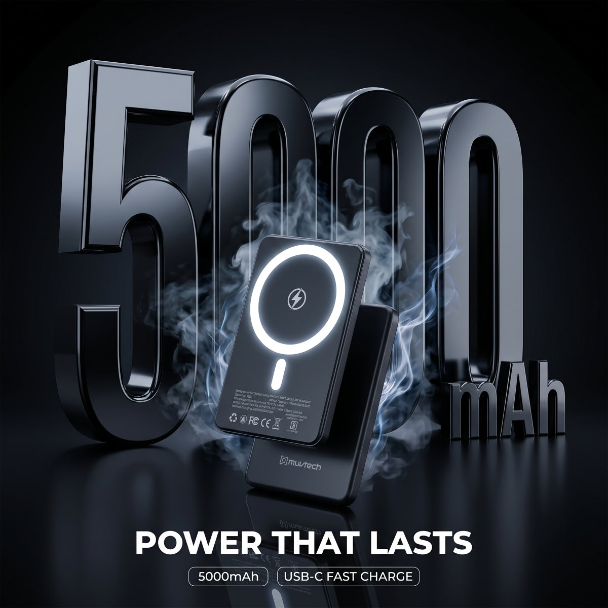 Muvtech AEROSLIM 5,000mAh magnetic power bank in Black, 5,000mAh capacity