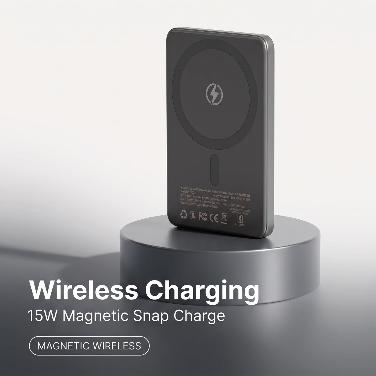 Muvtech AEROSLIM 5,000mAh magnetic power bank in Gray, wireless charging pad