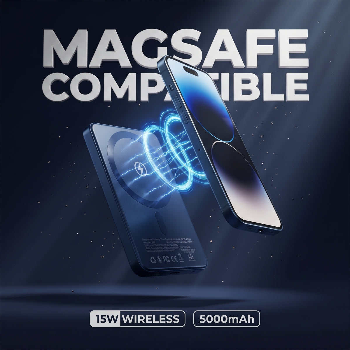 Muvtech AEROSLIM 5,000mAh magnetic power bank in Mood Indigo, 15W magnetic wireless charging