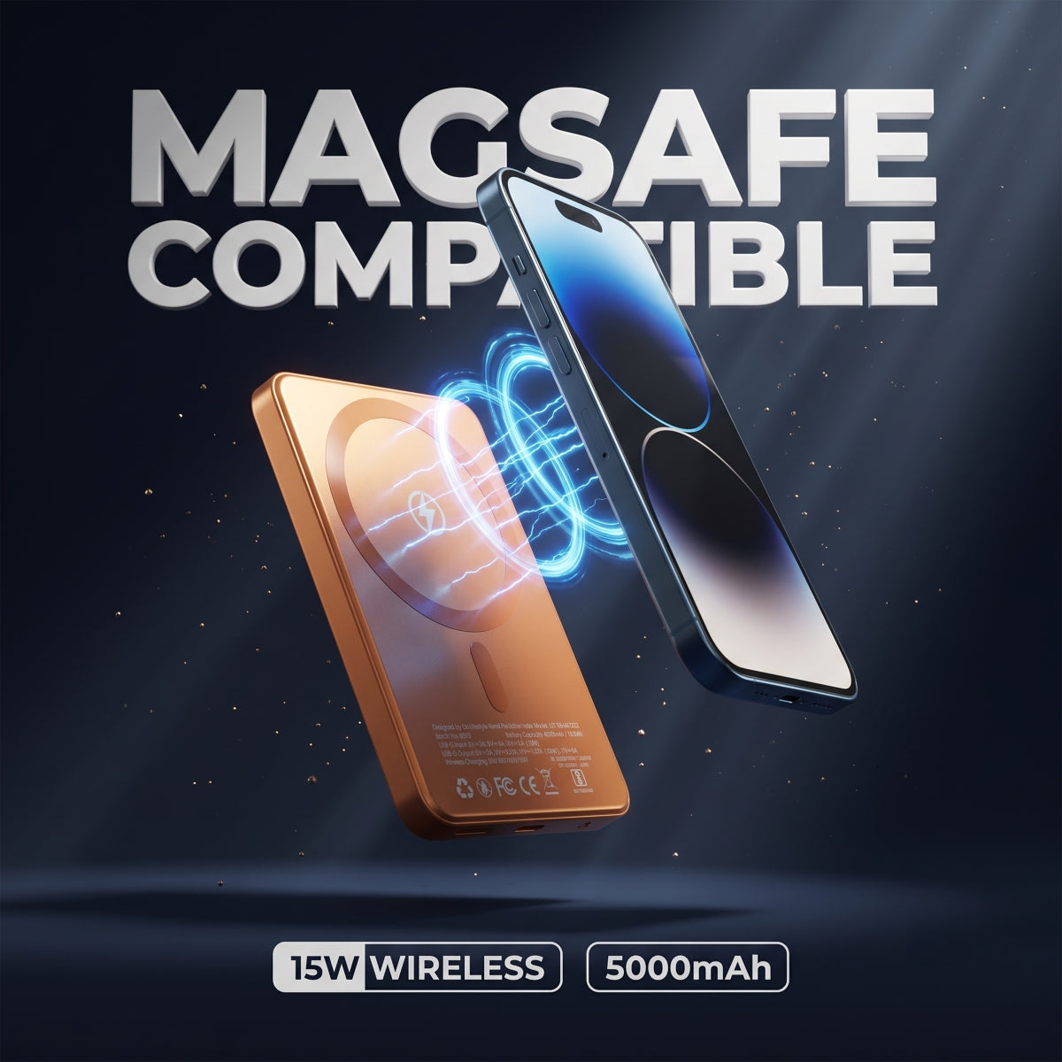 Muvtech AEROSLIM 5,000mAh magnetic power bank in Cosmic Orange, 15W magnetic wireless charging