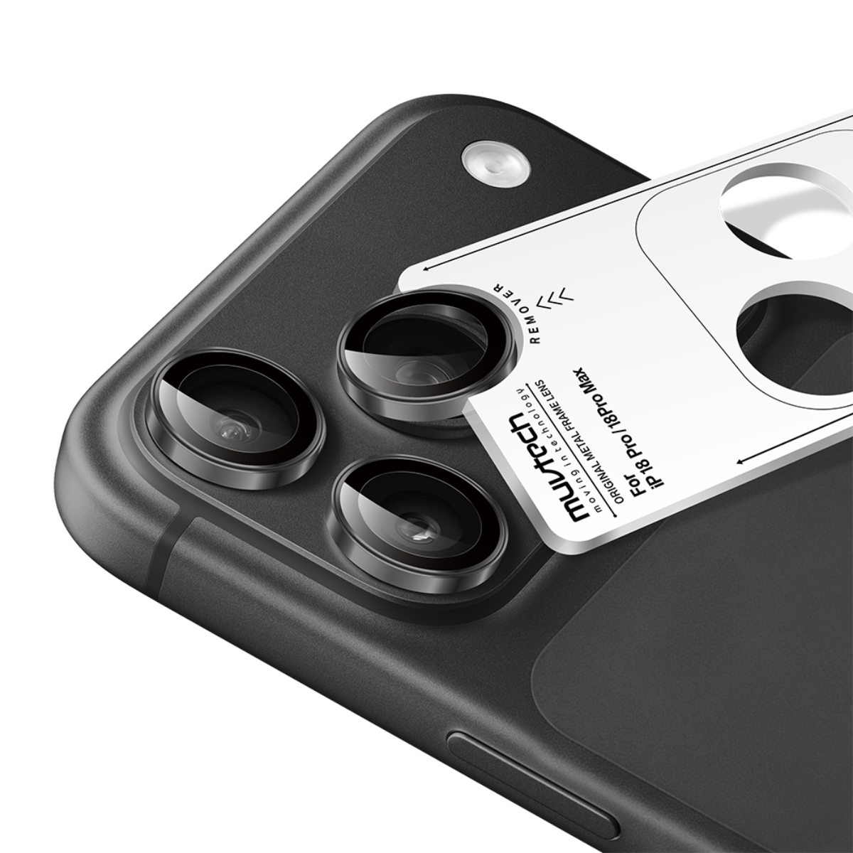 Muvtech IRIS iPhone 18 Pro and Pro Max camera lens protector in Black, camera lens protector set with alignment applicator #Color_Black