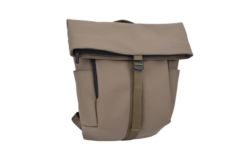 The Outpost Roll-Top Backpack in Beige, angled view #Color_Beige