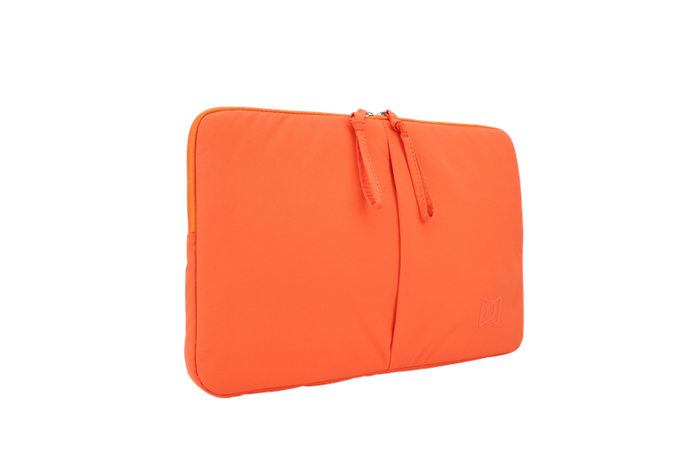 The Port Laptop Sleeve in Orange, angled view #Color_Orange