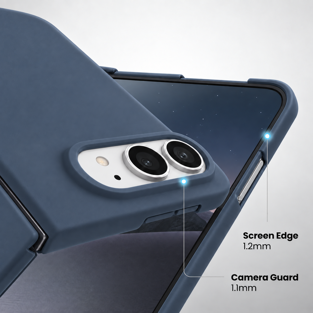 Muvtech Sera Case for iPhone Duo in Navy Blue, 1.1 mm raised camera rim and 1.2 mm screen lip #Color_Navy_Blue