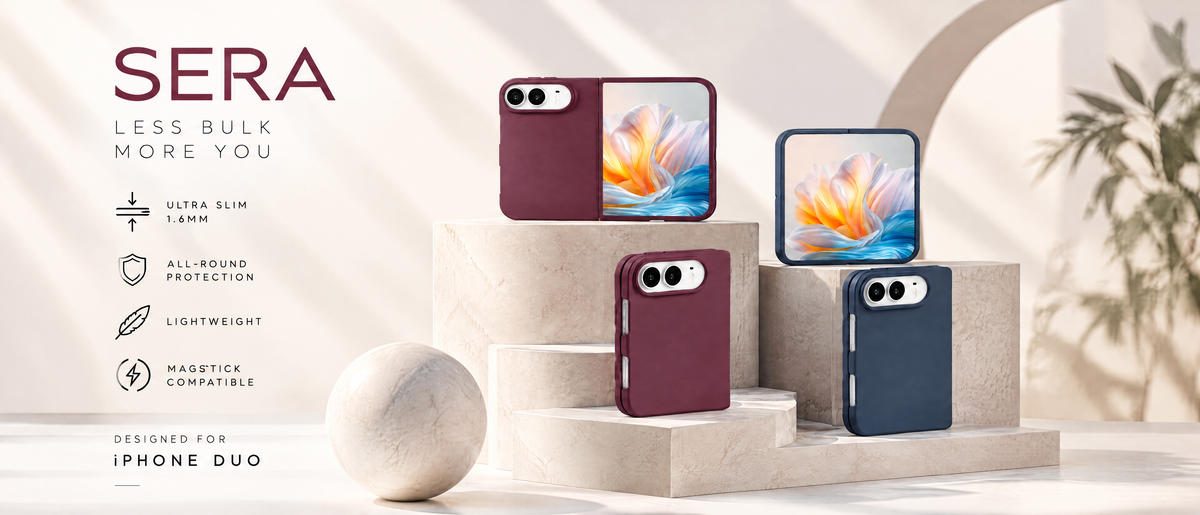Muvtech Sera case for iPhone Duo in Burgundy and Navy Blue, less bulk, more you