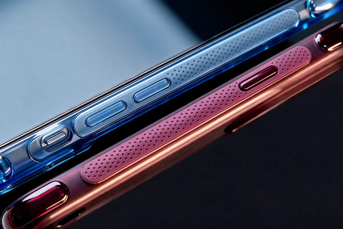 Tinto iPhone 18 Pro case dotted side grip and metal buttons