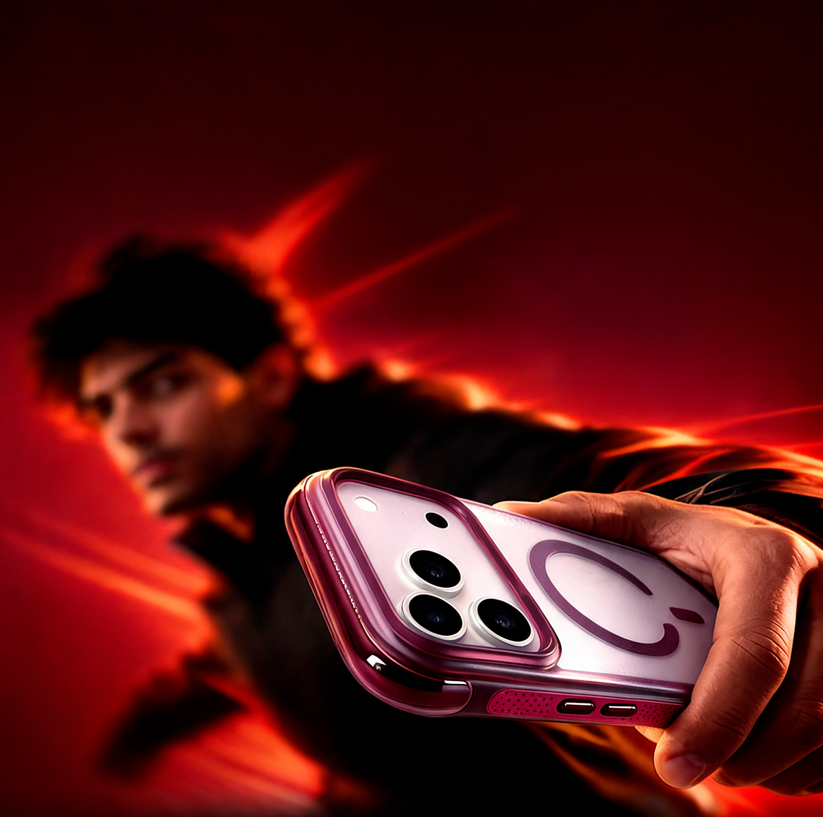 Tinto iPhone 18 Pro case in burgundy lifestyle scene