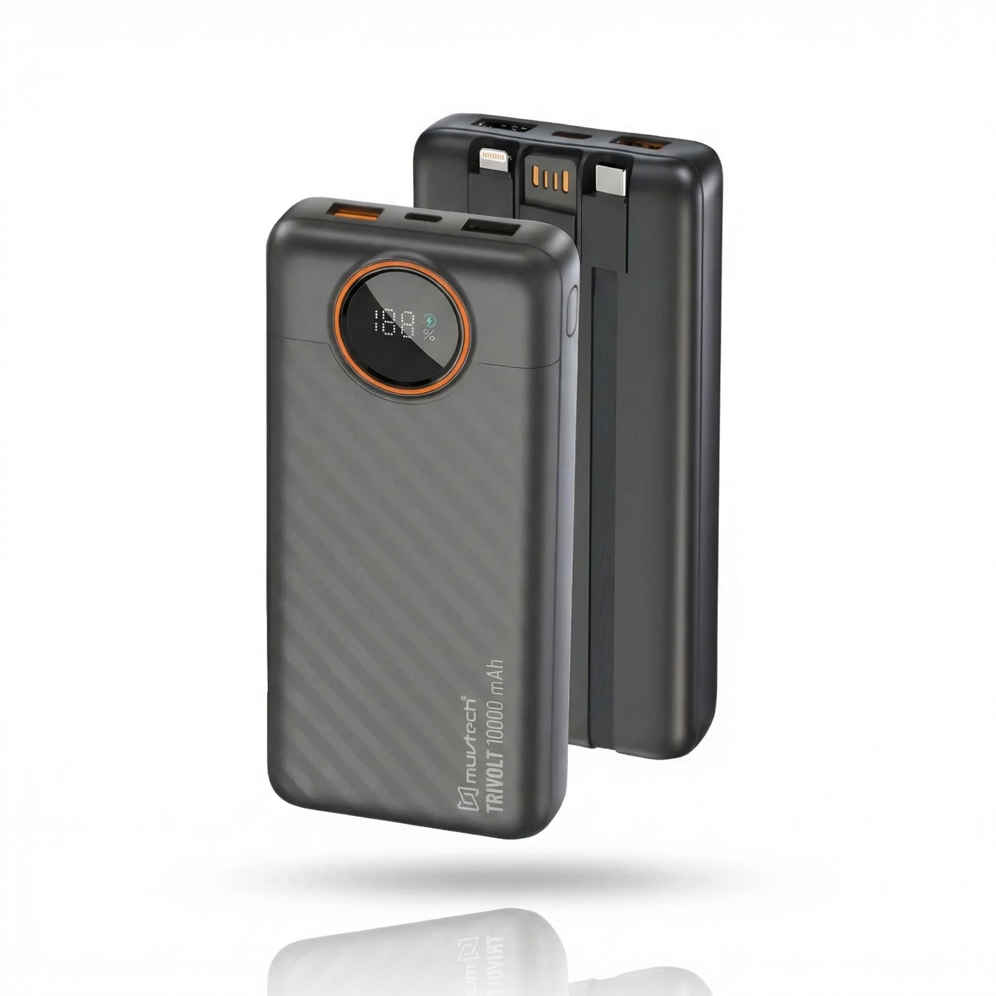 TriVolt 10000mAh Power Bank with Built-in Cables
