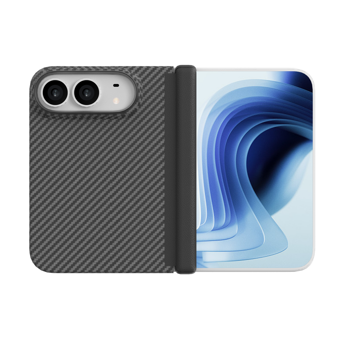 Muvtech Kevo genuine Kevlar case for iPhone Duo in Black, opened flat #Color_Black