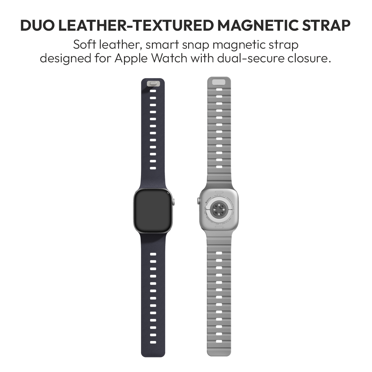 Duo Midnight leather-textured magnetic strap, top and underside