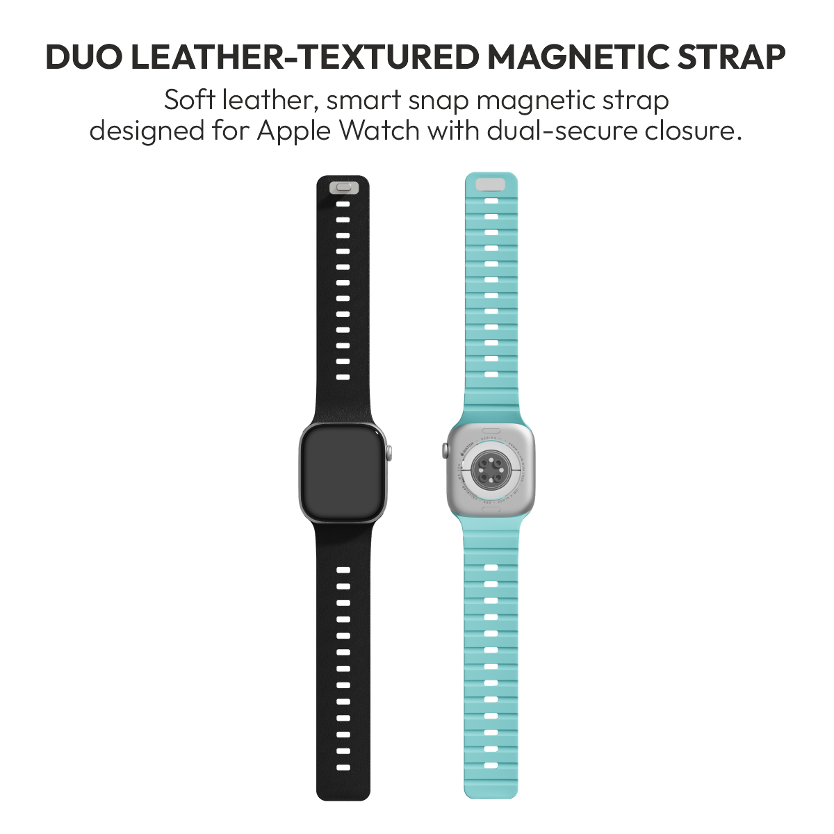 Duo Onyx leather-textured magnetic strap, top and underside