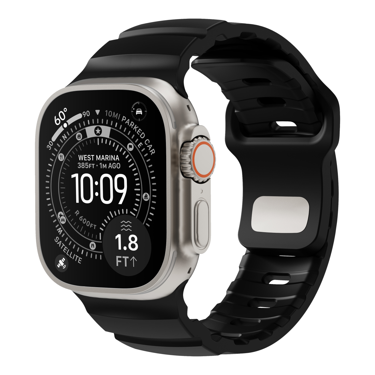 Flex silicone Apple Watch strap in Black on Apple Watch Ultra